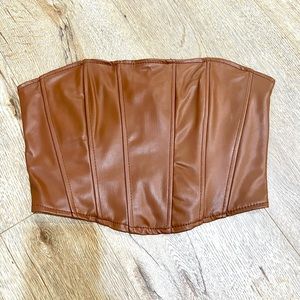 Zara - XS Vegan Leather Corset Crop Top - Brown